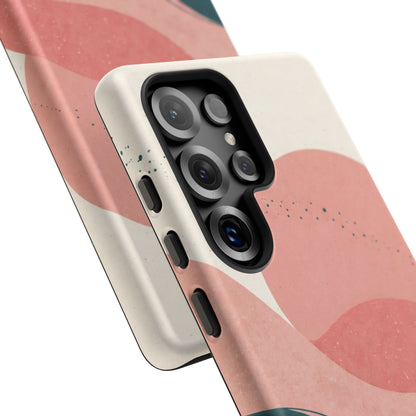Abstract Sunset Waves Tough Phone Case — Pink & Teal Protective Cover