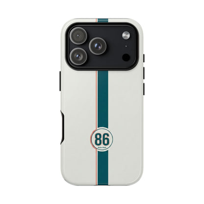 Racing Stripe Tough Phone Case — Retro White With '86 Circle Badge