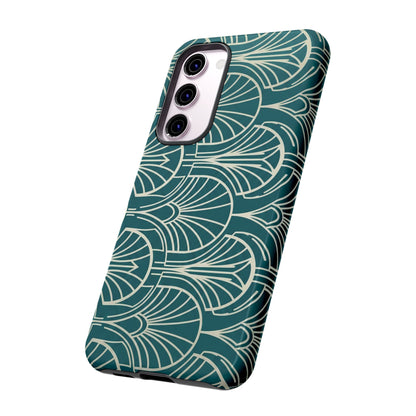 Teal Art Deco Pattern Tough Phone Case — Retro Geometric Protection