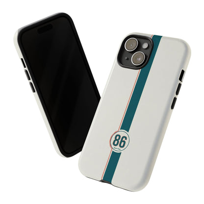 Racing Stripe Tough Phone Case — Retro White With '86 Circle Badge