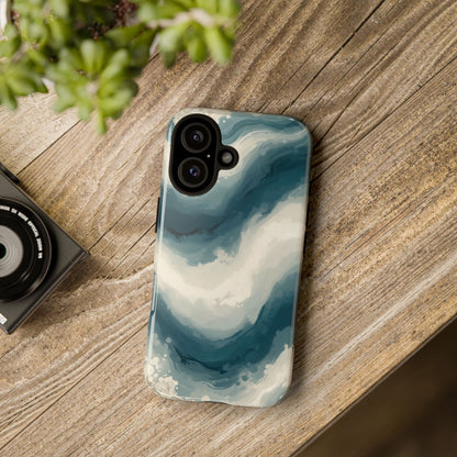 Ocean Wave Marble Phone Case — Teal & Ivory Abstract Tough Case