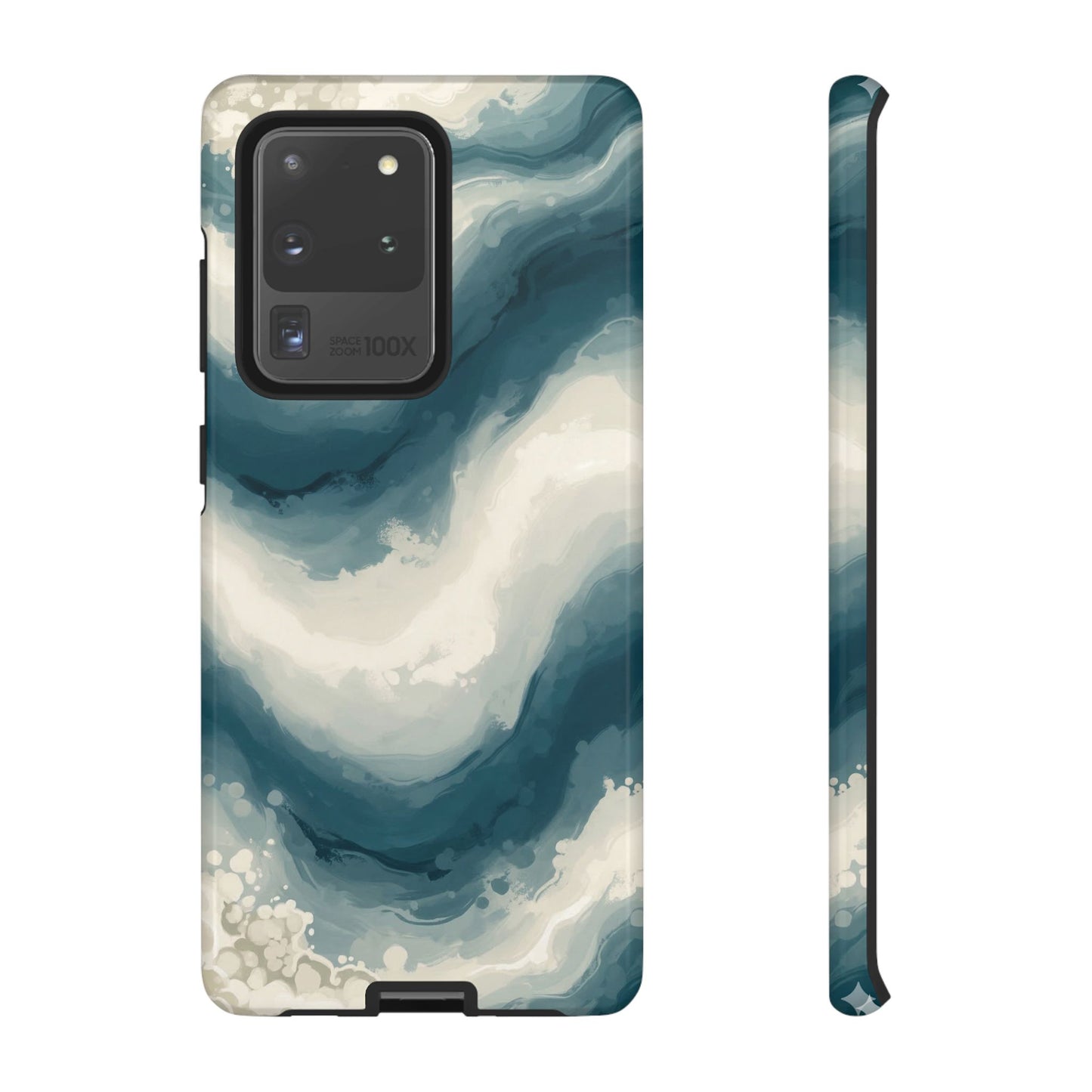 Ocean Wave Marble Phone Case — Teal & Ivory Abstract Tough Case