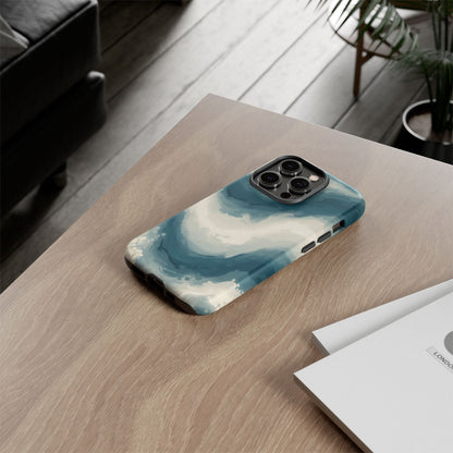 Ocean Wave Marble Phone Case — Teal & Ivory Abstract Tough Case