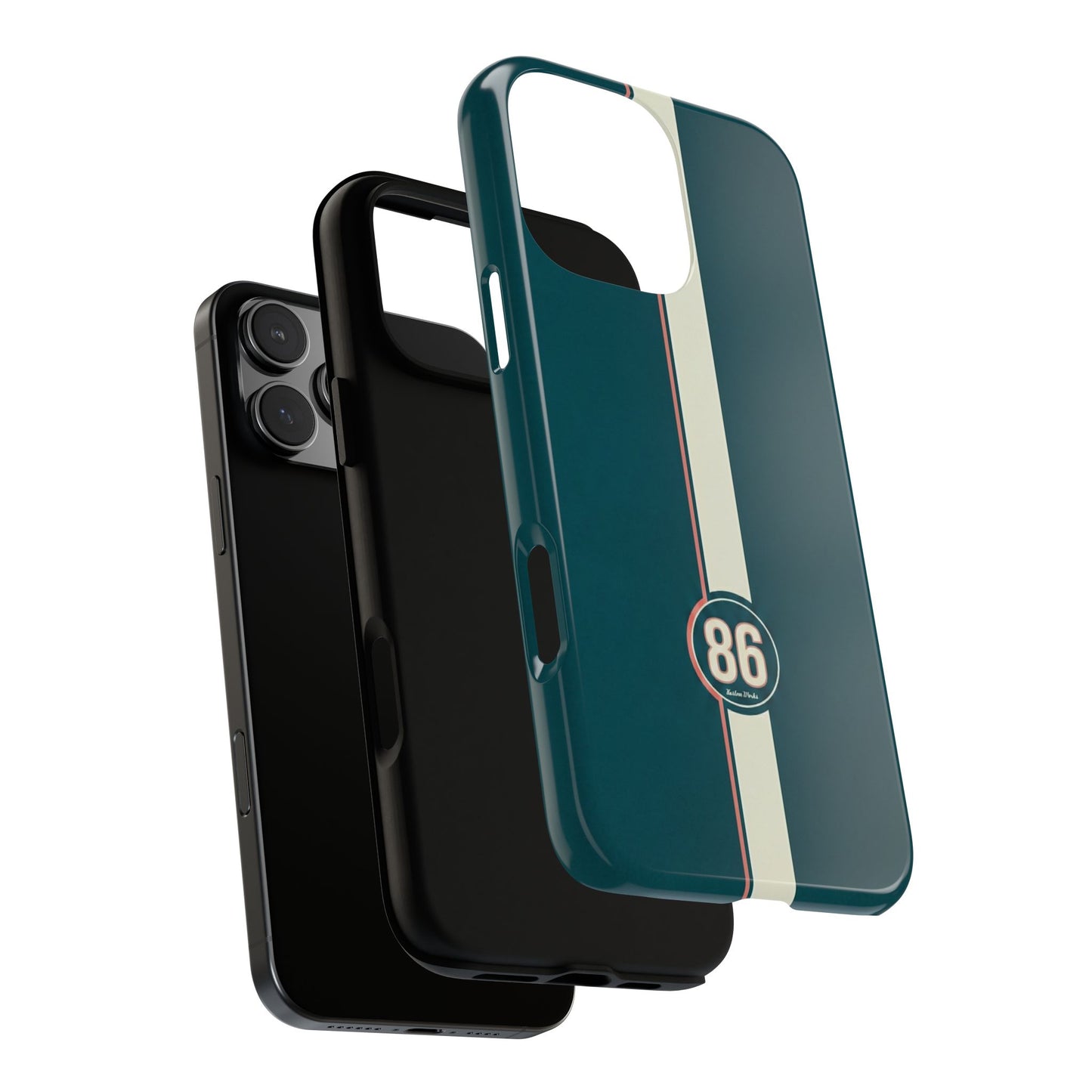 Racing Stripe Phone Case - Retro Teal with Number 86