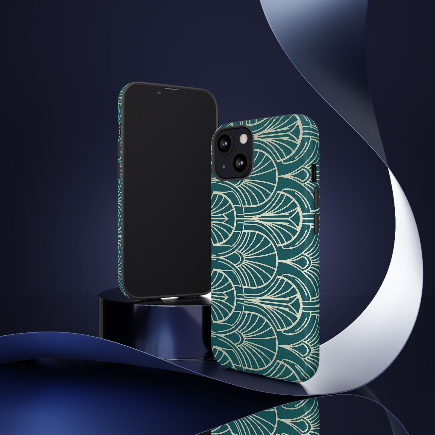 Art Deco Teal Pattern Tough Phone Case — Vintage Geometric Protective Case