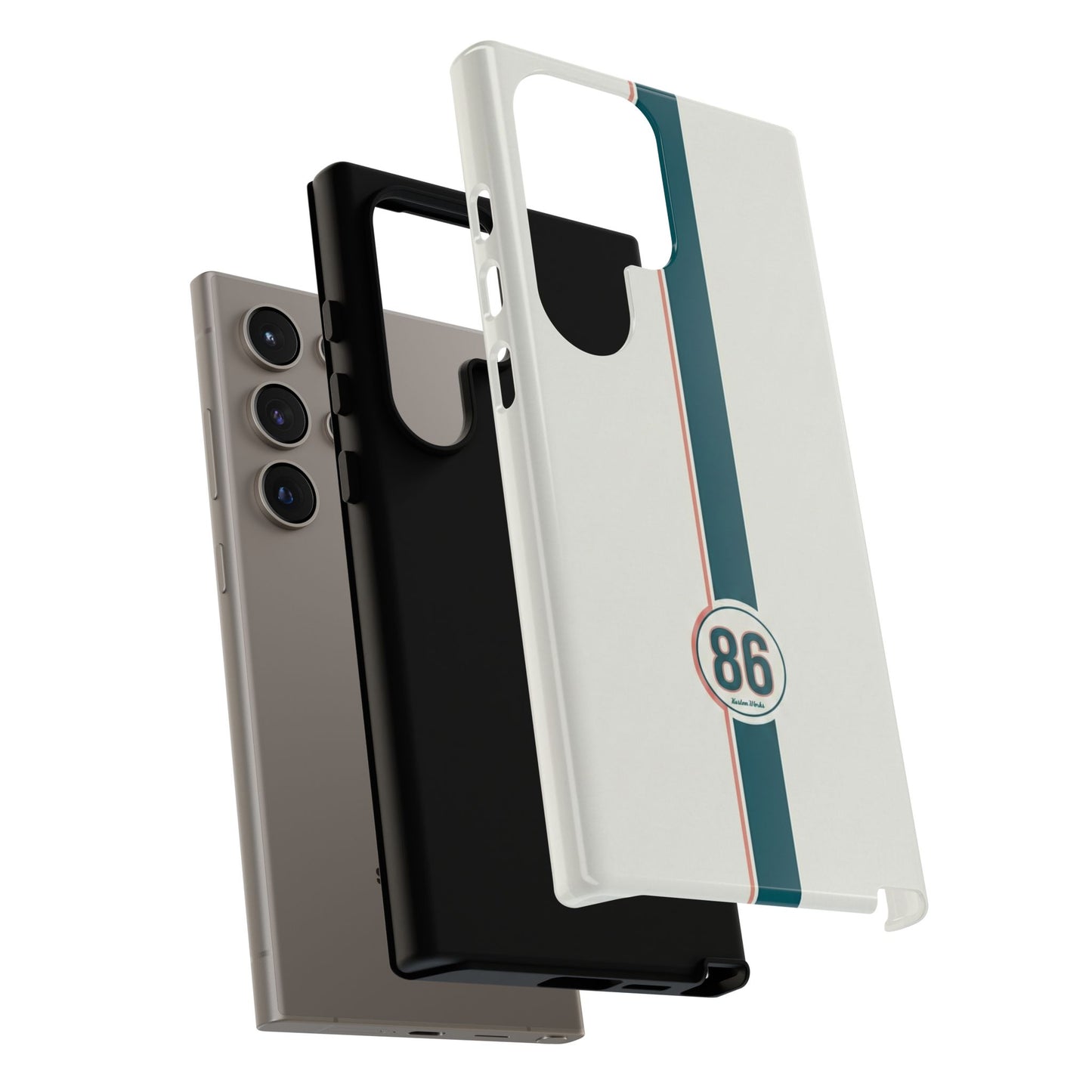 Racing Stripe Tough Phone Case — Retro White With '86 Circle Badge