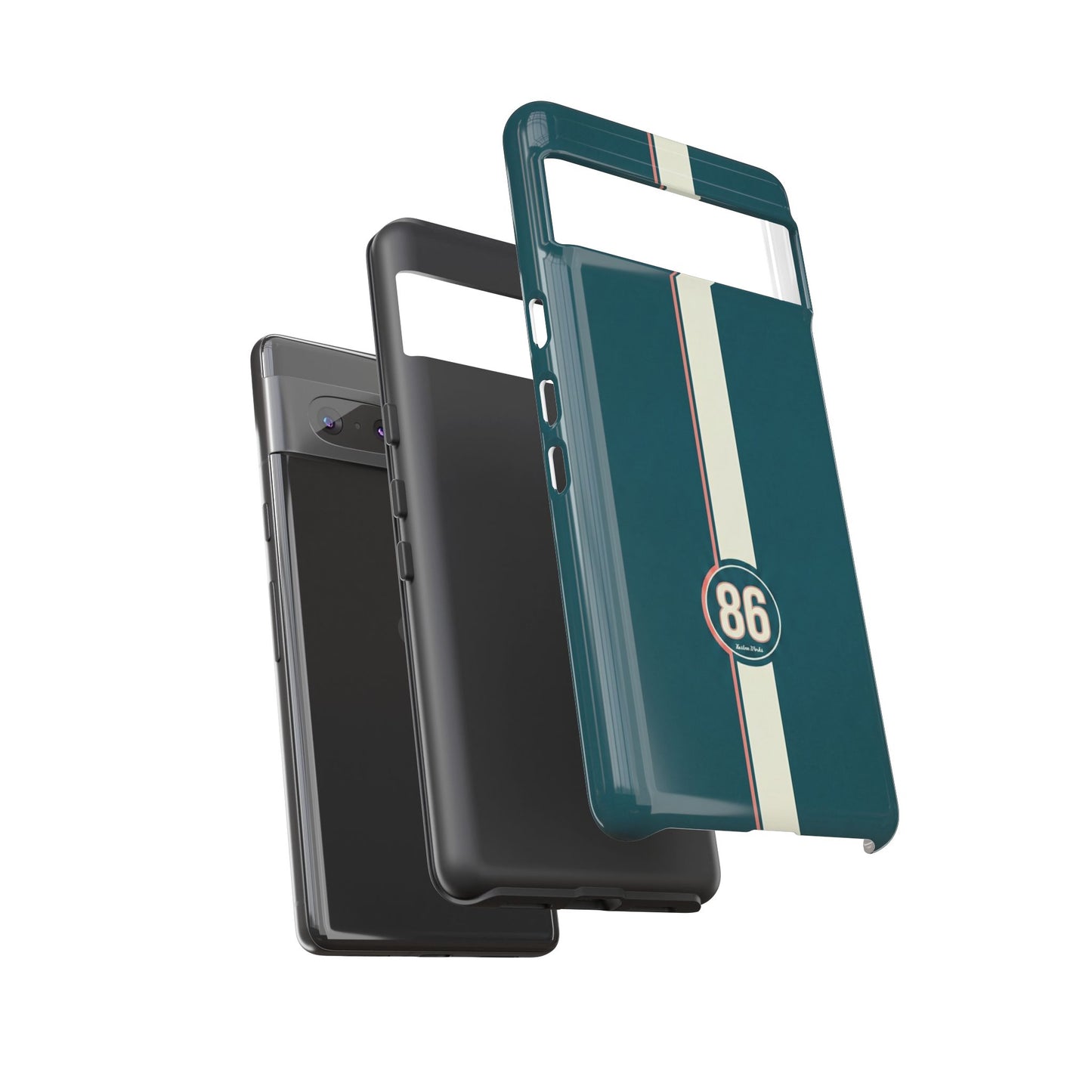 Racing Stripe Phone Case - Retro Teal with Number 86