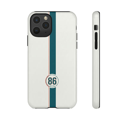 Racing Stripe Tough Phone Case — Retro White With '86 Circle Badge