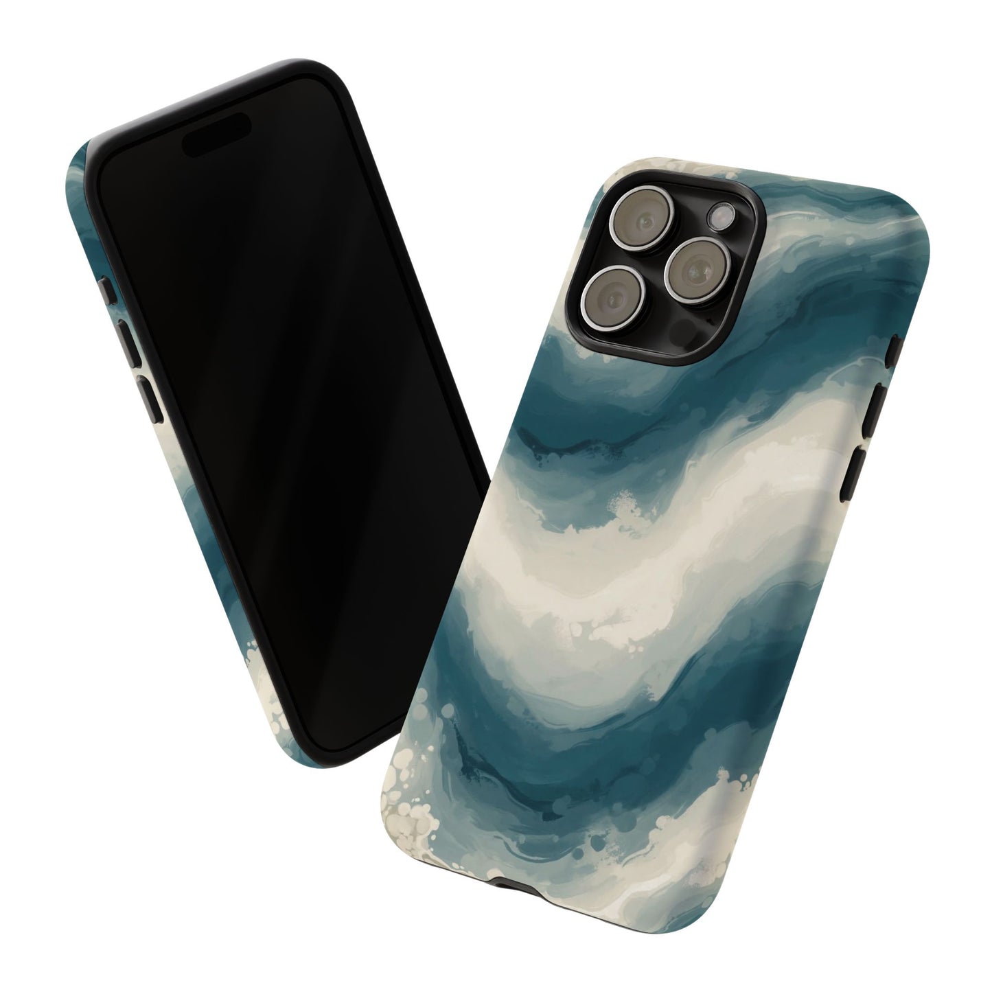 Ocean Wave Marble Phone Case — Teal & Ivory Abstract Tough Case