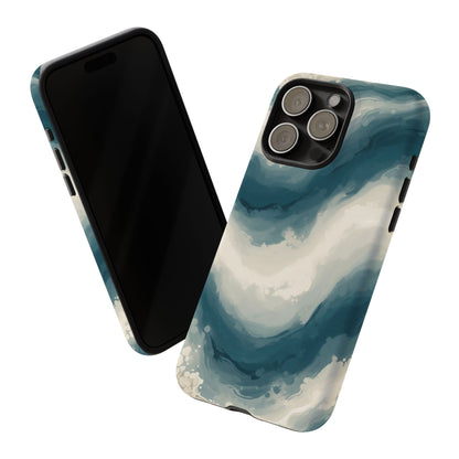 Ocean Wave Marble Phone Case — Teal & Ivory Abstract Tough Case