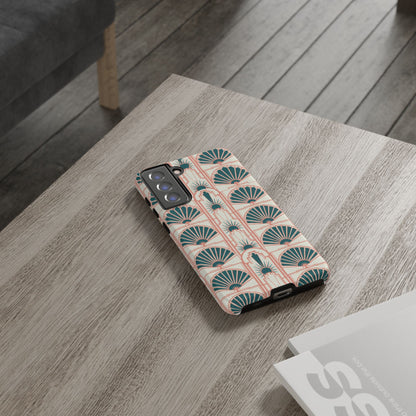 Art Deco Fan Pattern Tough Phone Case — Teal & Blush Retro Protection