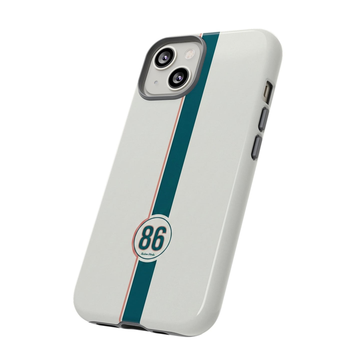 Racing Stripe Tough Phone Case — Retro White With '86 Circle Badge