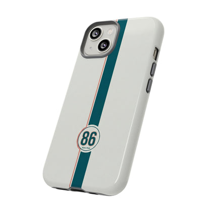 Racing Stripe Tough Phone Case — Retro White With '86 Circle Badge