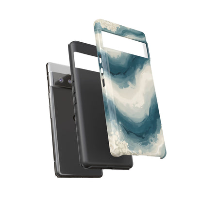 Ocean Wave Marble Phone Case — Teal & Ivory Abstract Tough Case