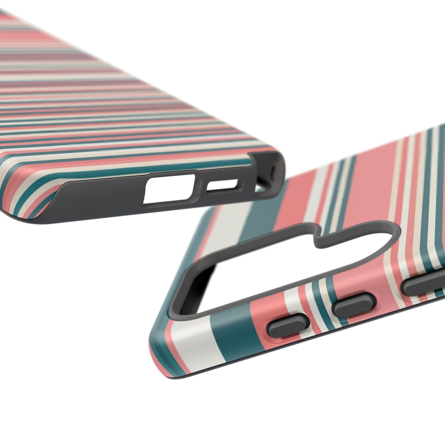 Striped Tough Phone Case — Coral, Teal & White Protective Cover