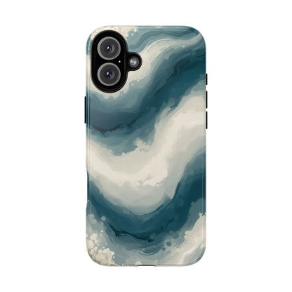 Ocean Wave Marble Phone Case — Teal & Ivory Abstract Tough Case
