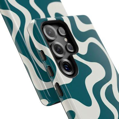 Abstract Teal Swirl Phone Case — Retro Wavy Tough Case