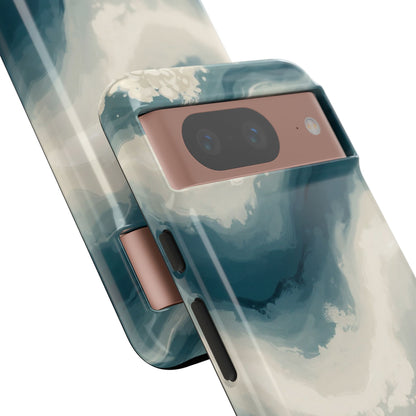 Ocean Wave Marble Phone Case — Teal & Ivory Abstract Tough Case