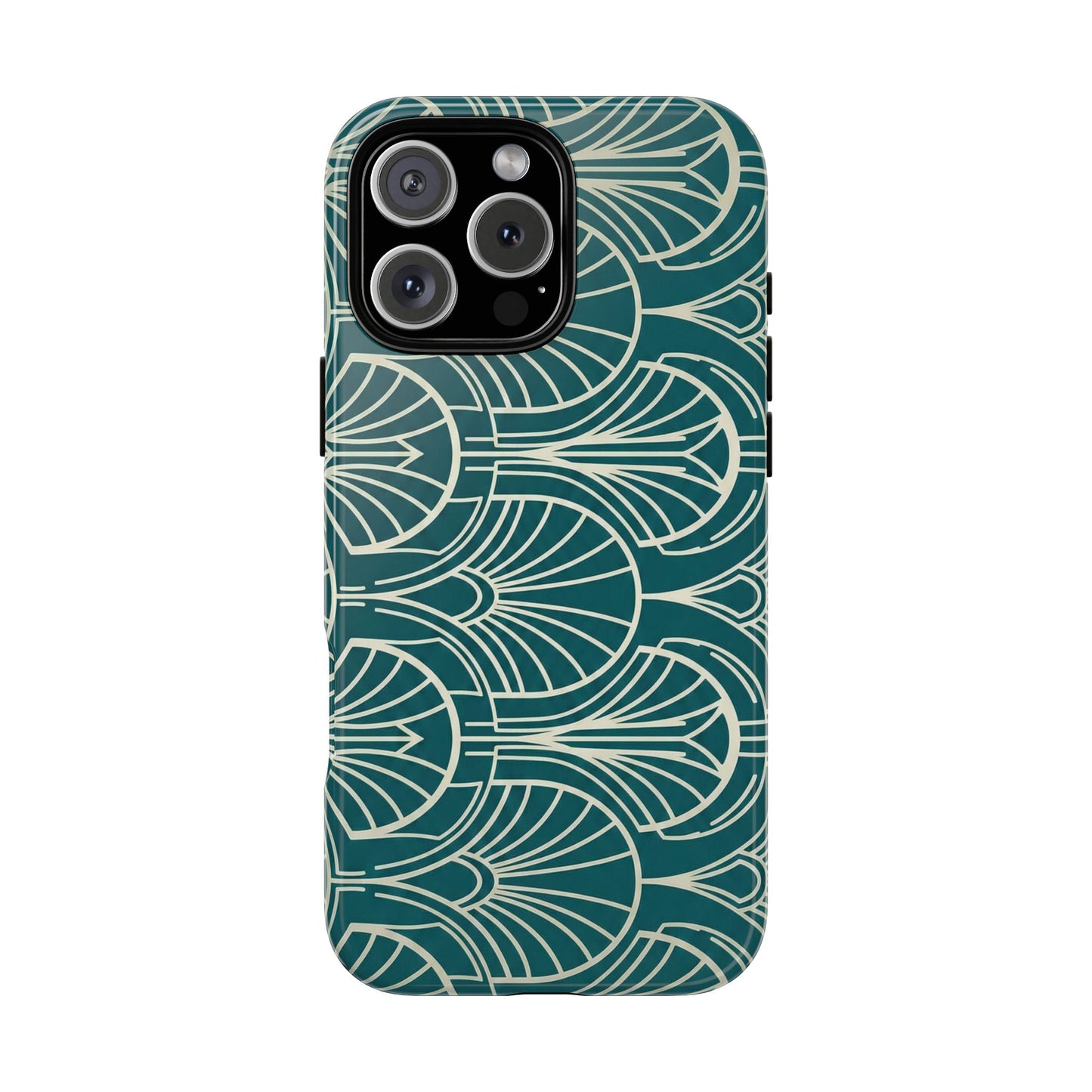 Art Deco Teal Pattern Tough Phone Case — Vintage Geometric Protective Case