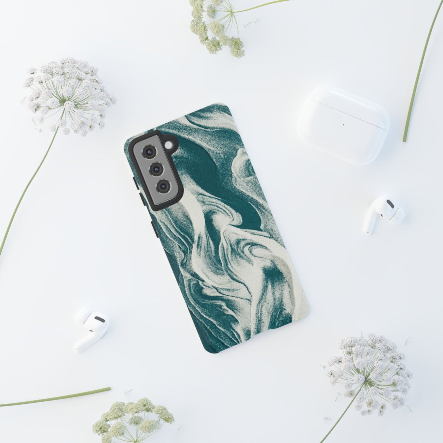 Teal Marble Tough Phone Case — Protective Artistic Swirl Design