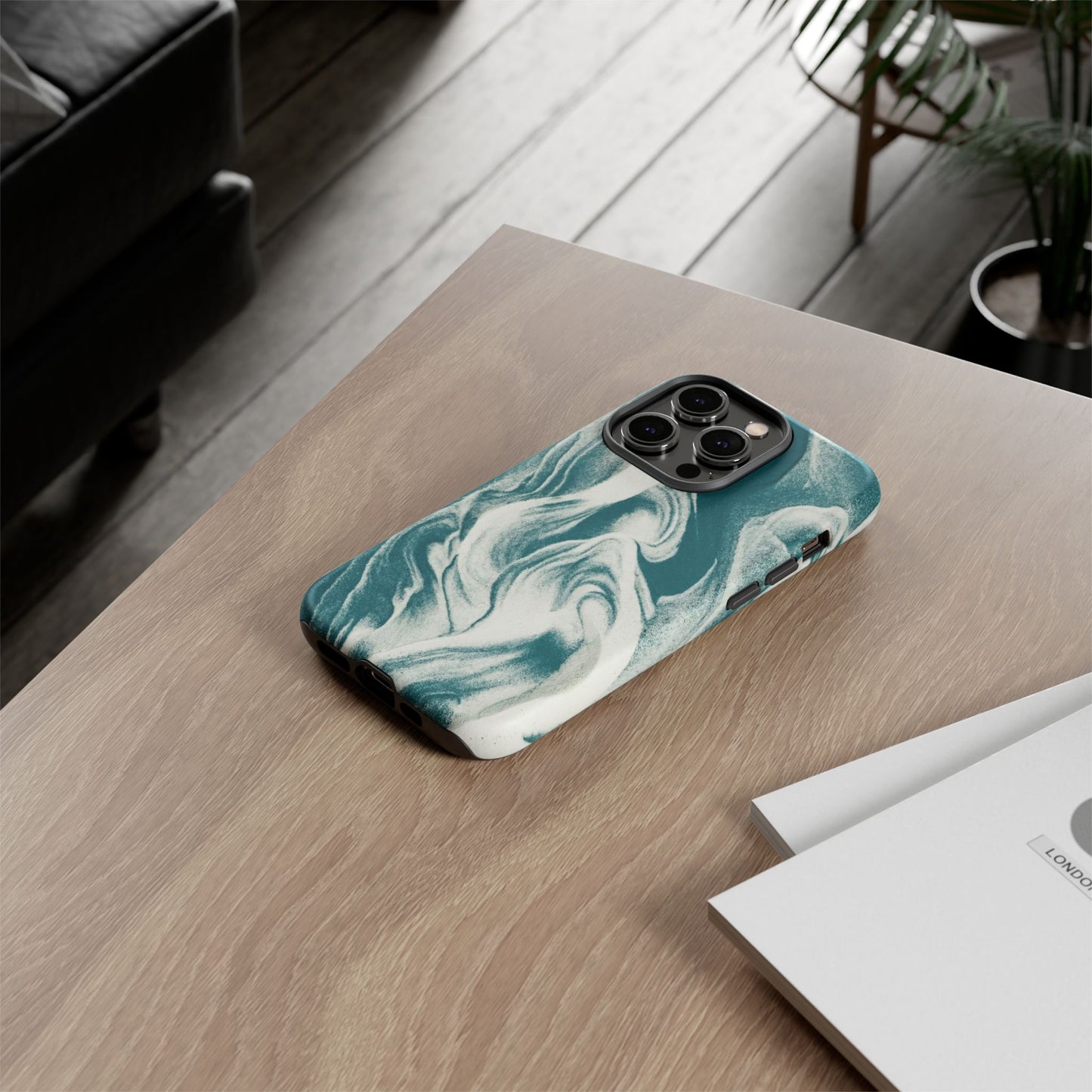 Marble Teal Tough Phone Case — Swirl Pattern Protective Cover