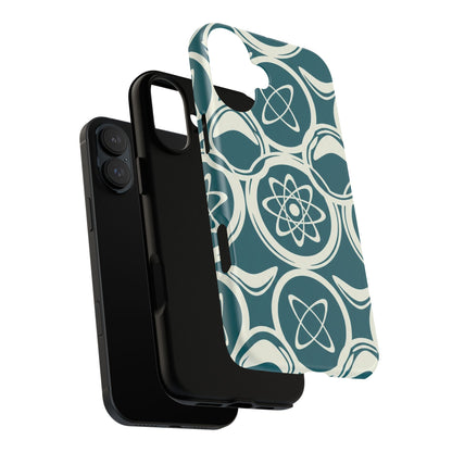 Teal Retro Atomic Pattern Tough Phone Case - Mid-Century Science Design