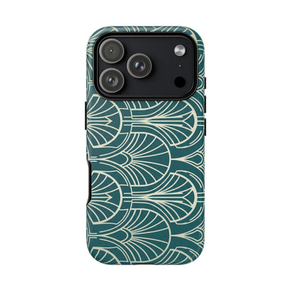 Art Deco Teal Pattern Tough Phone Case — Vintage Geometric Protective Case