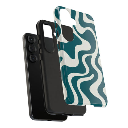 Abstract Teal Swirl Phone Case — Retro Wavy Tough Case