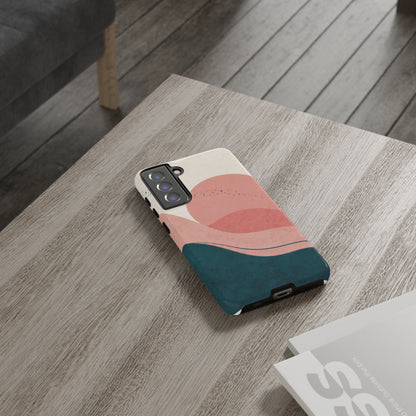 Abstract Sunset Waves Tough Phone Case — Pink & Teal Protective Cover