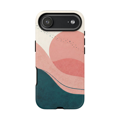 Abstract Sunset Phone Case — Pink & Teal Wave Tough Case