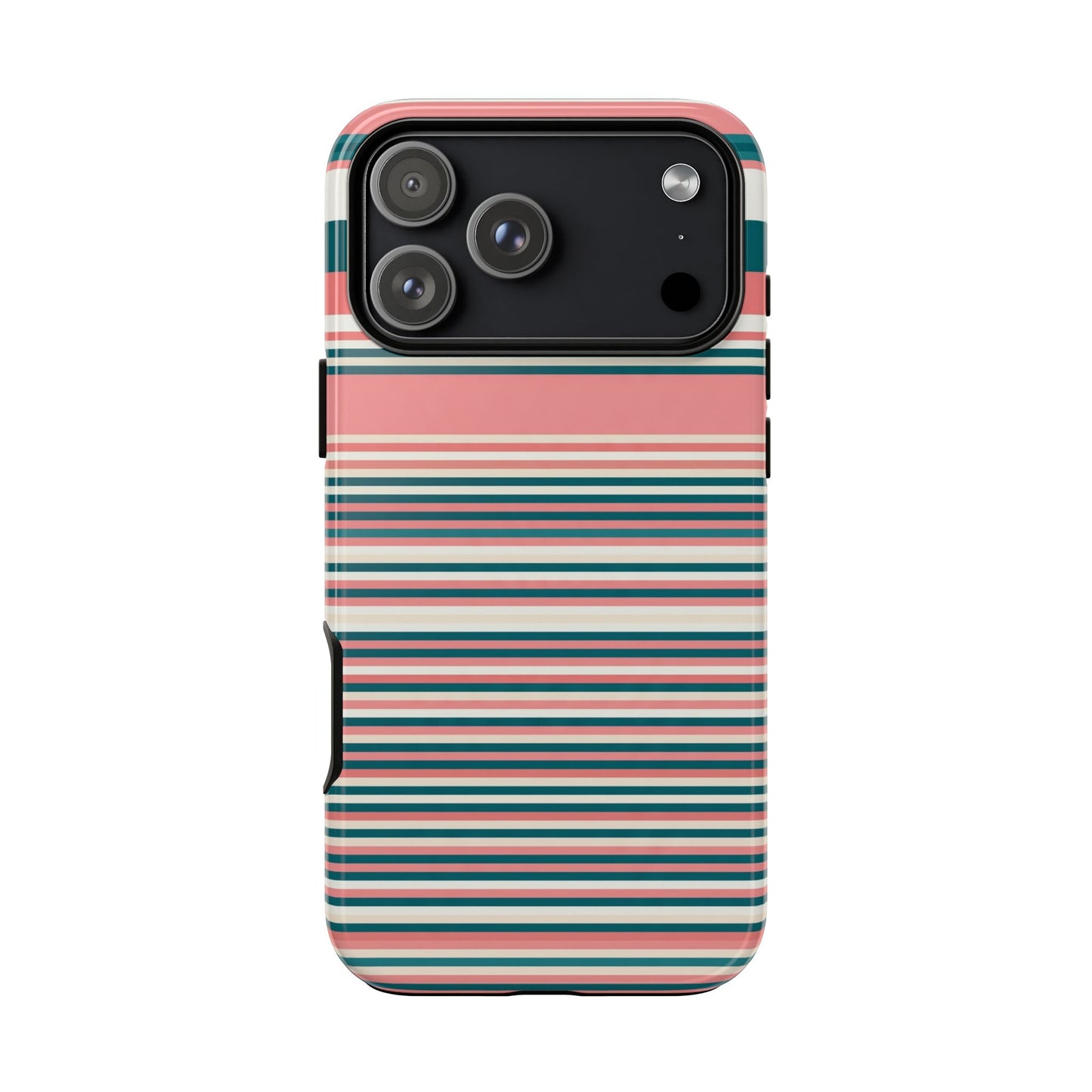 Striped Tough Phone Case — Coral, Teal & White Protective Cover
