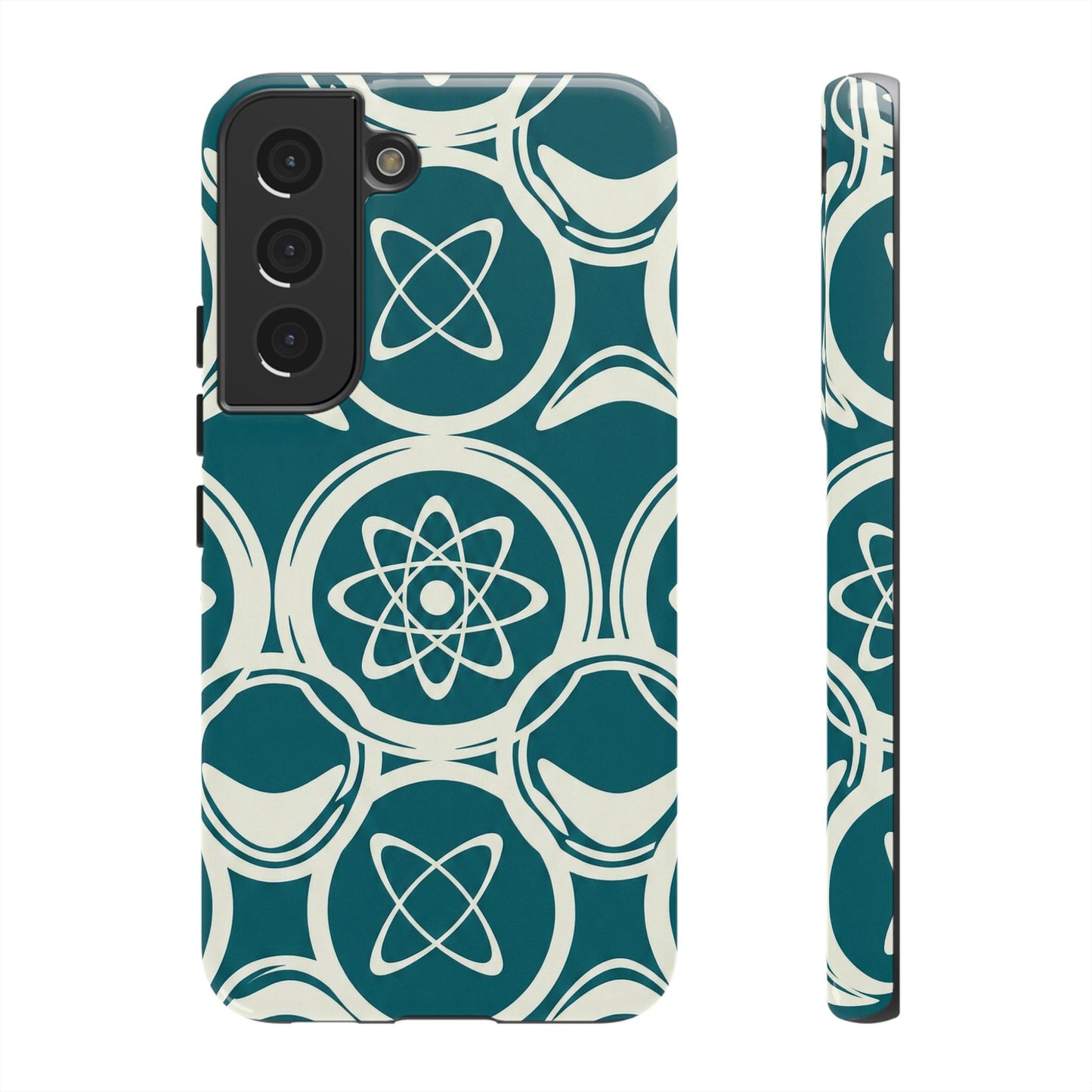 Atomic Geo Tough Phone Case — Teal Retro Science Pattern