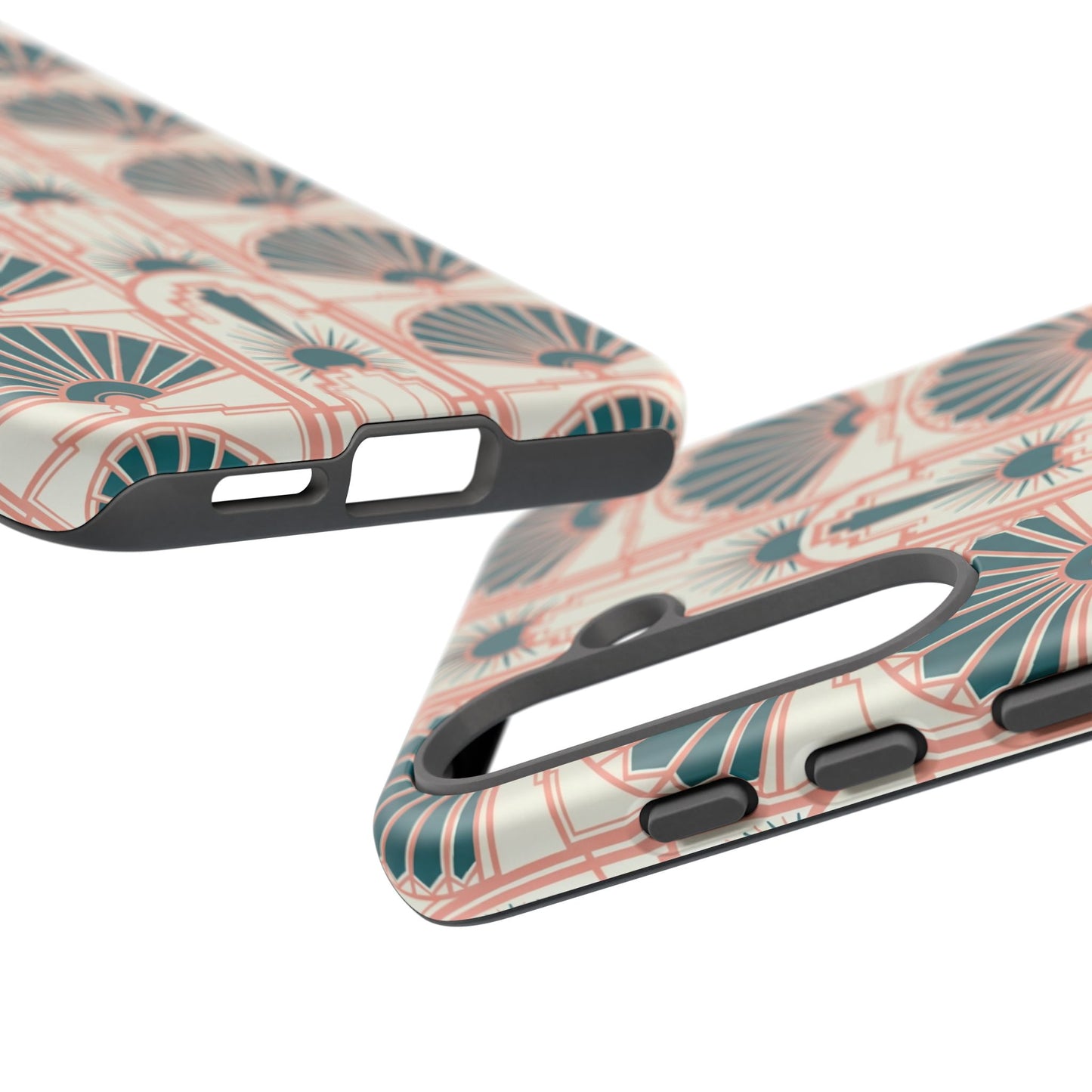Art Deco Fan Pattern Tough Phone Case — Teal & Blush Retro Protection
