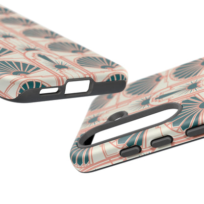 Art Deco Fan Pattern Tough Phone Case — Teal & Blush Retro Protection