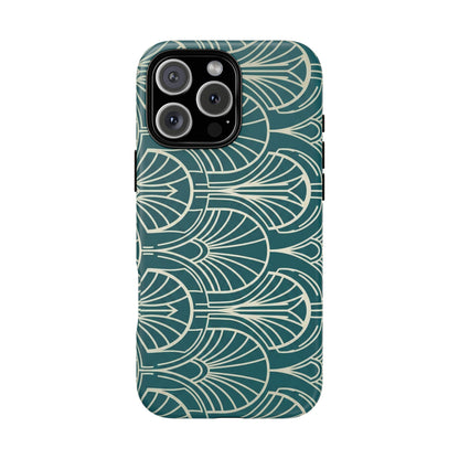 Art Deco Teal Pattern Tough Phone Case — Vintage Geometric Protective Case
