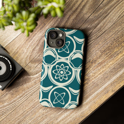 Teal Retro Atomic Pattern Tough Phone Case - Mid-Century Science Design