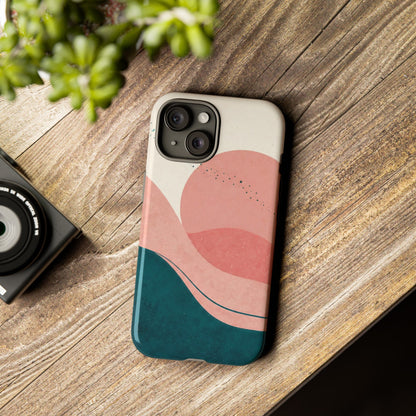 Abstract Sunset Phone Case — Pink & Teal Wave Tough Case