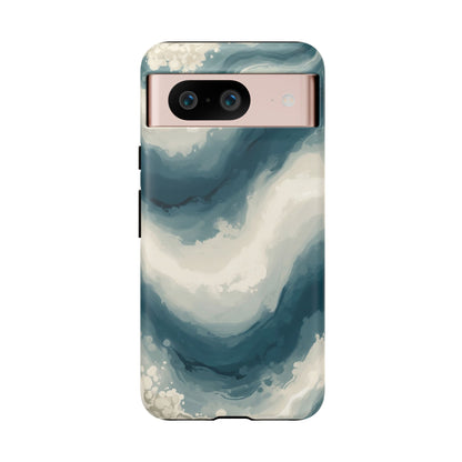 Ocean Wave Marble Phone Case — Teal & Ivory Abstract Tough Case