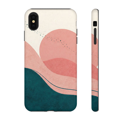 Abstract Sunset Phone Case — Pink & Teal Wave Tough Case