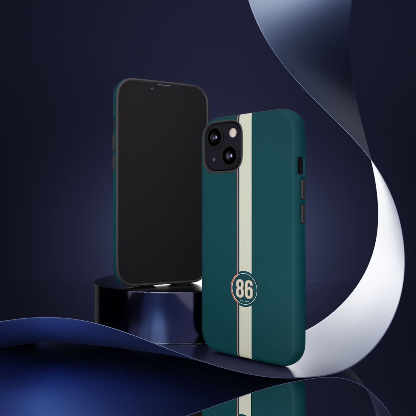 Racing Stripe Phone Case - Retro Teal with Number 86