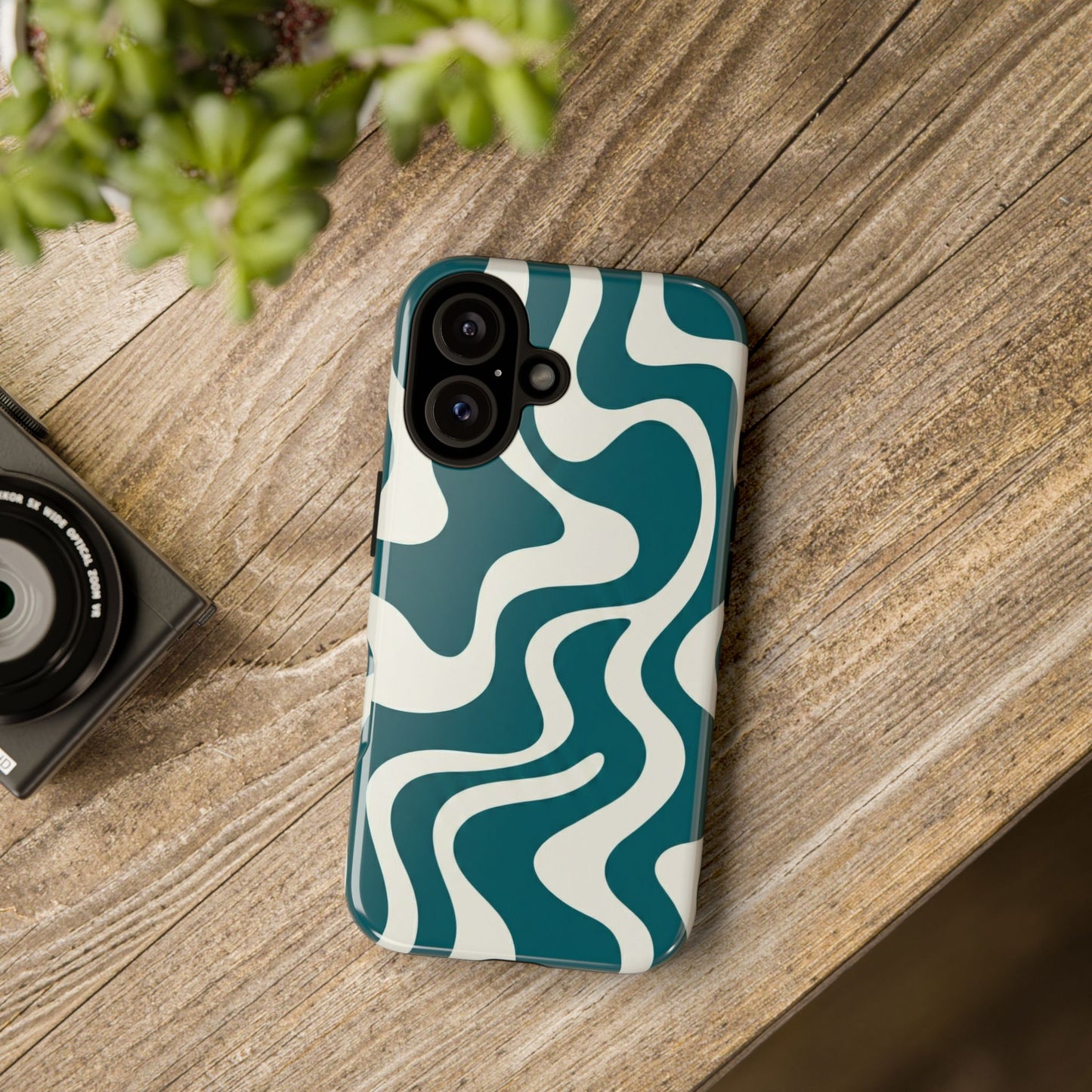 Teal Retro Swirl Tough Phone Case