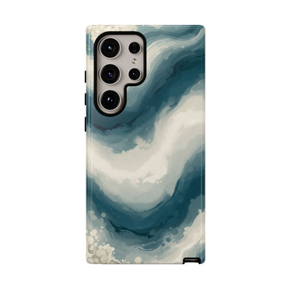 Ocean Wave Marble Phone Case — Teal & Ivory Abstract Tough Case