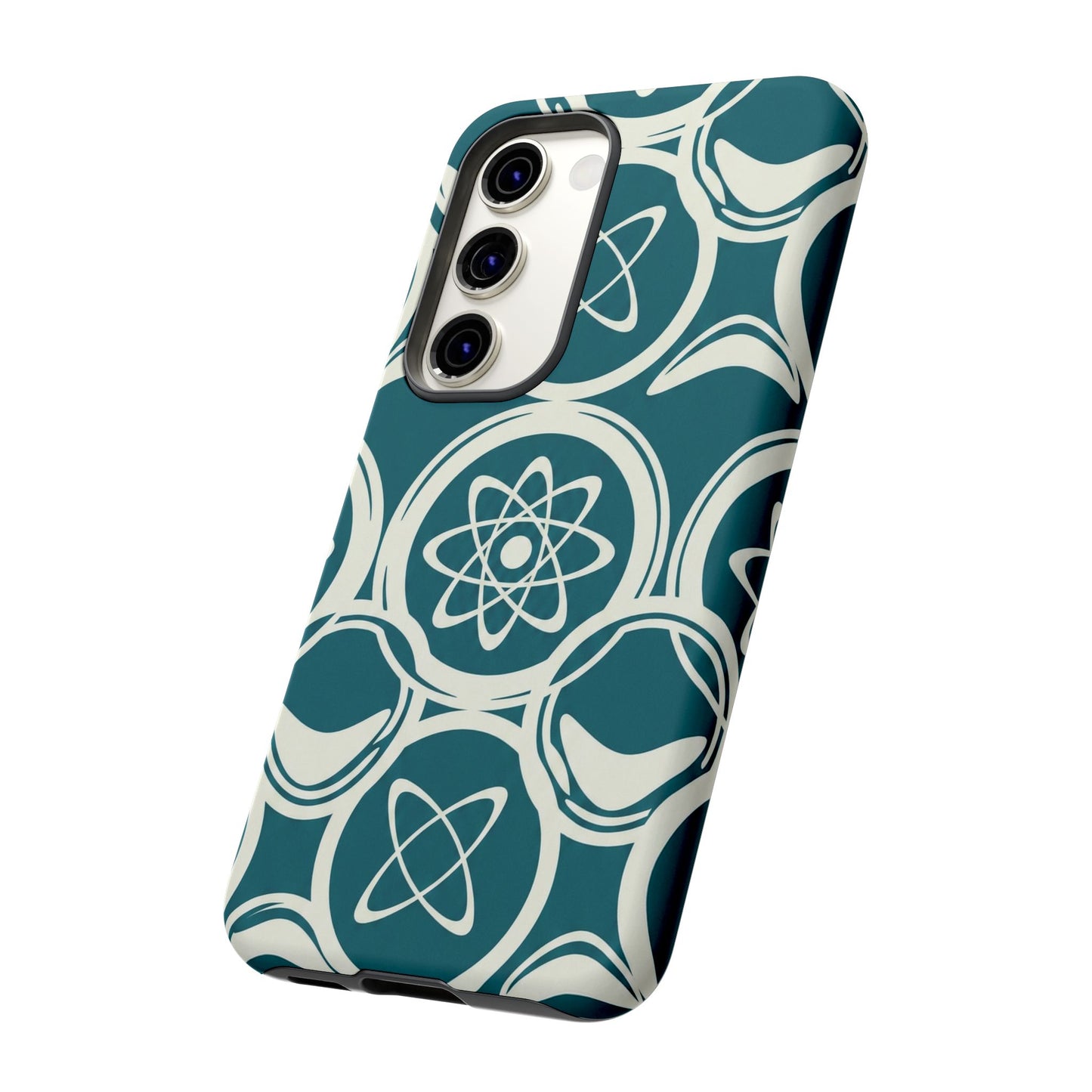 Atomic Geo Tough Phone Case — Teal Retro Science Pattern