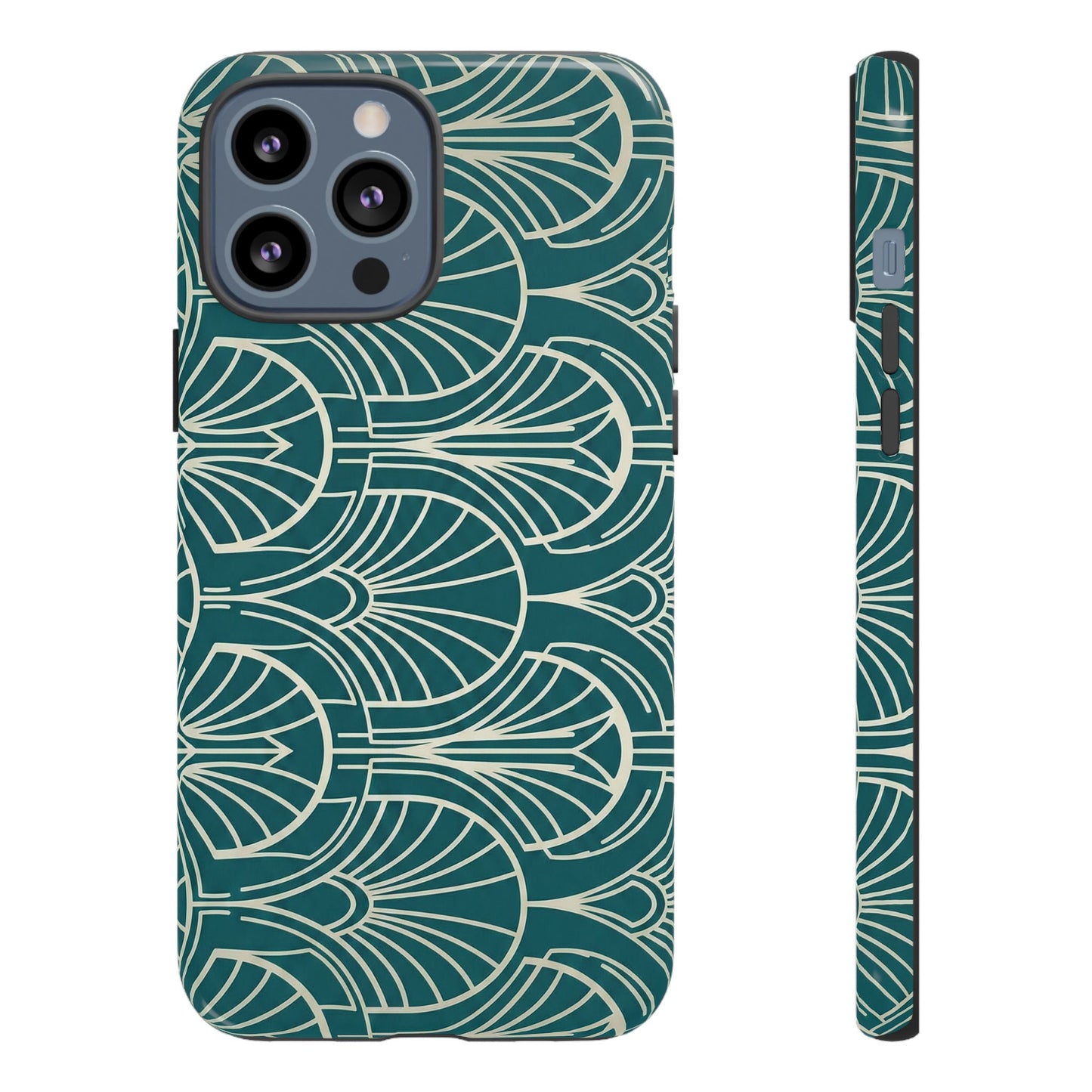 Art Deco Teal Pattern Tough Phone Case — Vintage Geometric Protective Case