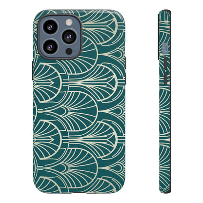 Art Deco Teal Pattern Tough Phone Case — Vintage Geometric Protective Case