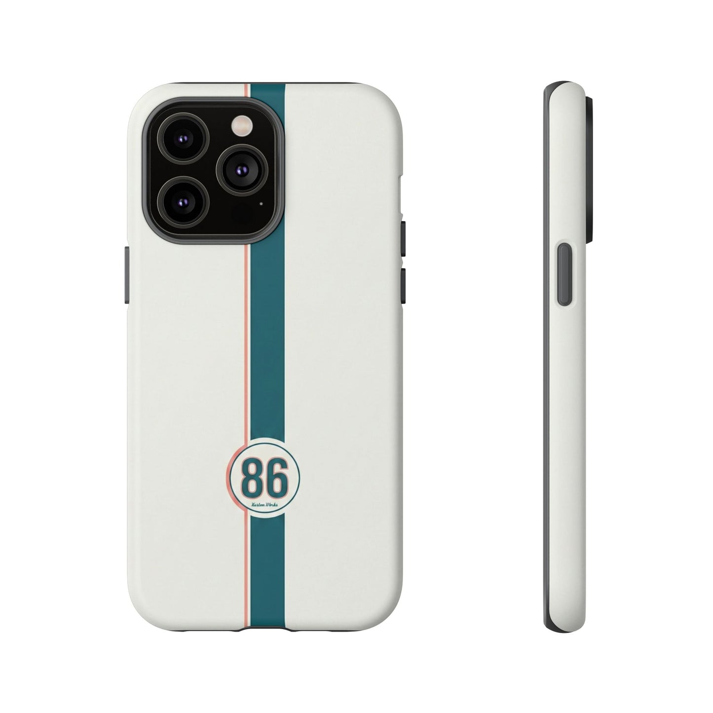 Racing Stripe Tough Phone Case — Retro White With '86 Circle Badge