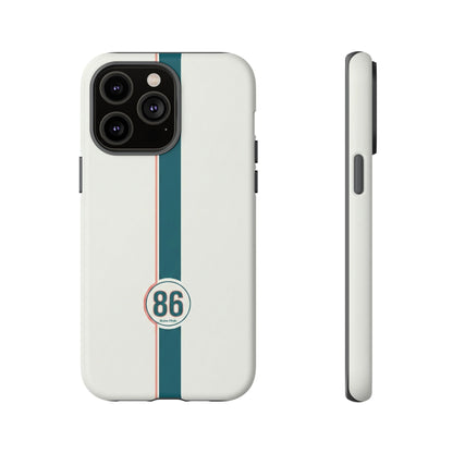 Racing Stripe Tough Phone Case — Retro White With '86 Circle Badge