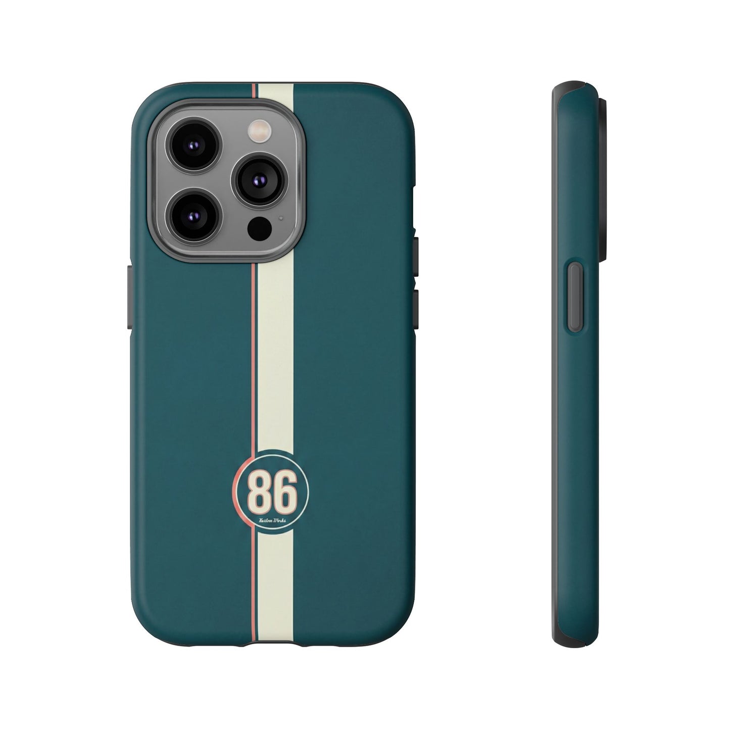 Racing Stripe Phone Case - Retro Teal with Number 86