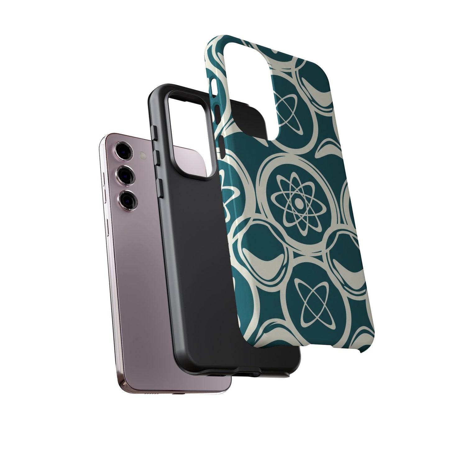 Atomic Geo Tough Phone Case — Teal Retro Science Pattern