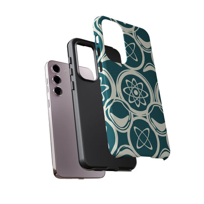 Atomic Geo Tough Phone Case — Teal Retro Science Pattern
